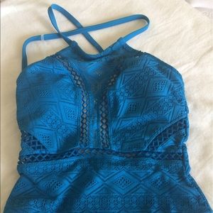 Blue Crochet Halter Swimsuit